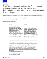 The Role of National Institute for Occupational Safety and Health Hazard Evaluations in Reducing Ergonomic Injury Among Interventional Pulmonologists