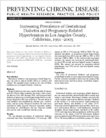 Increasing Prevalence of Gestational Diabetes and PregnancyRelated Hypertension in Los Angeles County California 19912003