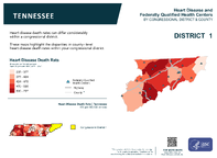 TN Congressional District 01 Heart Disease and Federally Qualified Health Centers Map 118th Congress