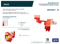 OH Congressional District 15 Heart Disease and Federally Qualified Health Centers Map 118th Congress