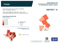 TX Congressional District 31 Heart Disease and Federally Qualified Health Centers Map 118th Congress