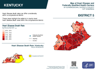 KY Congressional District 05 Heart Disease and Federally Qualified Health Centers Map 119th Congress