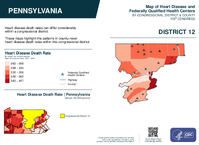 PA Congressional District 12 Heart Disease and Federally Qualified Health Centers Map 119th Congress