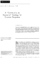 A Community As Resource Strategy For Disaster Response