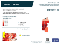 PA Congressional District 16 Heart Disease and Federally Qualified Health Centers Map 118th Congress
