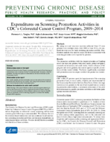 Expenditures on Screening Promotion Activities in CDCs Colorectal Cancer Control Program 20092014