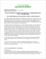 Suspected Severe Acute Respiratory Syndrome in Guangdong Province China  December 2003 Monday December 29 2003 1535 EST 0335 PM EST