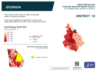 GA Congressional District 12 Heart Disease and Federally Qualified Health Centers Map 118th Congress
