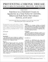 Residence in a Distressed County in Appalachia as a Risk Factor for Diabetes Behavioral Risk Factor Surveillance System 20062007