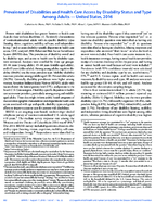 Prevalence of Disabilities and Health Care Access by Disability Status and Type Among Adults  United States 2016