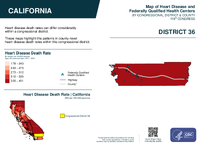 CA Congressional District 36 Heart Disease and Federally Qualified Health Centers Map 119th Congress