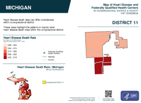 MI Congressional District 11 Heart Disease and Federally Qualified Health Centers Map 119th Congress