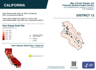 CA Congressional District 13 Heart Disease and Federally Qualified Health Centers Map 119th Congress