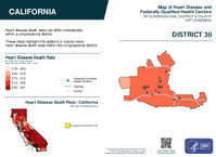 CA Congressional District 30 Heart Disease and Federally Qualified Health Centers Map 119th Congress