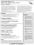 2005 South Korea Ages 1315 Global Youth Tobacco Survey GYTS Fact Sheet