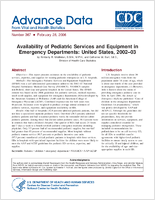 Availability of Pediatric Services and Equipment in Emergency Departments United States 200203