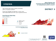 VA Congressional District 09 Heart Disease and Federally Qualified Health Centers Map 118th Congress
