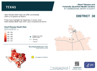 TX Congressional District 30 Heart Disease and Federally Qualified Health Centers Map 118th Congress