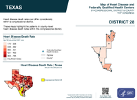 TX Congressional District 28 Heart Disease and Federally Qualified Health Centers Map 119th Congress
