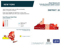 NY Congressional District 23 Heart Disease and Federally Qualified Health Centers Map 118th Congress