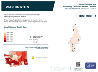 WA Congressional District 01 Heart Disease and Federally Qualified Health Centers Map 118th Congress