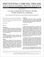 Couse of Alcohol and Tobacco Among NinthGraders in Louisiana
