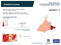 PA Congressional District 05 Heart Disease and Federally Qualified Health Centers Map 118th Congress