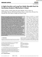 A Highly Sensitive and LongTerm Stable Wearable Patch for Continuous Analysis of Biomarkers in Sweat