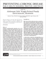 Adolescent Girls WeightRelated Family Environments Minnesota