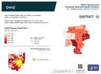 OH Congressional District 12 Heart Disease and Federally Qualified Health Centers Map 118th Congress