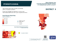 PA Congressional District 09 Heart Disease and Federally Qualified Health Centers Map 118th Congress