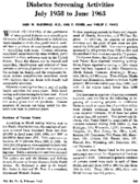Diabetes screening activities July 1958 to June 1963