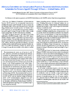 Advisory Committee on Immunization Practices Recommended Immunization Schedules for Persons Aged 0 Through 18 Years  United States 2014