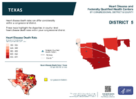 TX Congressional District 05 Heart Disease and Federally Qualified Health Centers Map 118th Congress