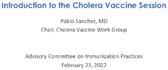 Introduction to the cholera vaccine session