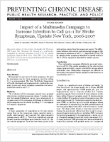 Impact of a Multimedia Campaign to Increase Intention to Call 911 for Stroke Symptoms Upstate New York 20062007