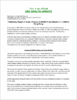 Preliminary Report of Avian Influenza a H9N2 Virus Infection in a Child in Hong Kong Wednesday December 10 2003 0910 EST 910 AM EST