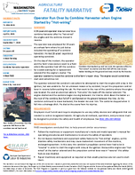 Agriculture Fatality Narrative Operator Run Over by Combine Harvester When Engine Started by HotWiring