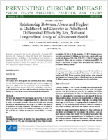 Relationship Between Abuse and Neglect in Childhood and Diabetes in Adulthood Differential Effects By Sex National Longitudinal Study of Adolescent Health
