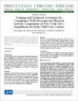 Training and Technical Assistance for Compliance With Beverage and Physical Activity Components of New York Citys Regulations for Early Child Care Centers