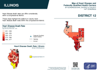 IL Congressional District 12 Heart Disease and Federally Qualified Health Centers Map 119th Congress