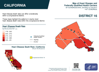 CA Congressional District 16 Heart Disease and Federally Qualified Health Centers Map 119th Congress