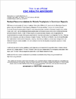 Revised Recommendations for Malaria Prophylaxis in Dominican Republic Tuesday November 30 2004 1515 EST 0315 PM EST