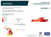 MI Congressional District 05 Heart Disease and Federally Qualified Health Centers Map 118th Congress