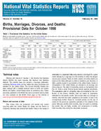 Births Marriages Divorces and Deaths Provisional Data for October 1998