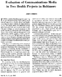 Evaluation Of Communications Media In Two Health Projects In Baltimore