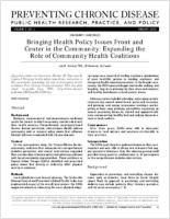 Bringing Health Policy Issues Front and Center in the Community Expanding the Role of Community Health Coalitions1