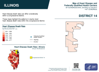 IL Congressional District 14 Heart Disease and Federally Qualified Health Centers Map 119th Congress