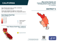 CA Congressional District 05 Heart Disease and Federally Qualified Health Centers Map 119th Congress
