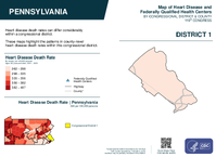 PA Congressional District 01 Heart Disease and Federally Qualified Health Centers Map 119th Congress